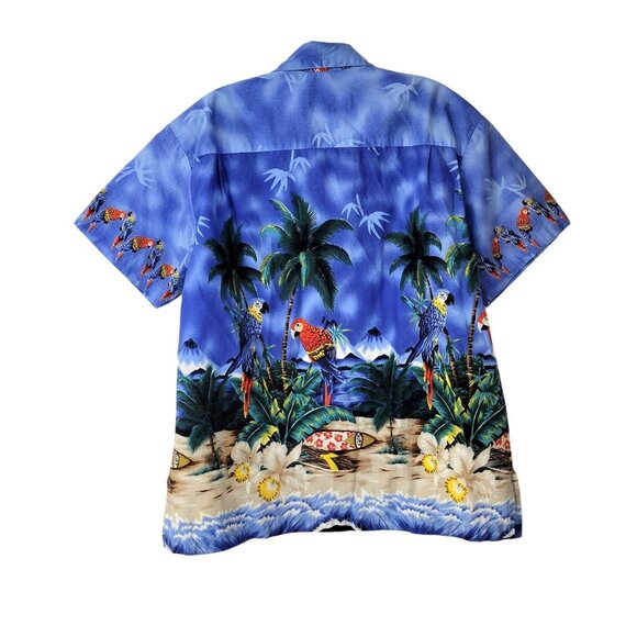 GoHawaii Blue Tropical Print Hawaiian Shirt with Parrots and Palm Trees - Picture 2 of 2